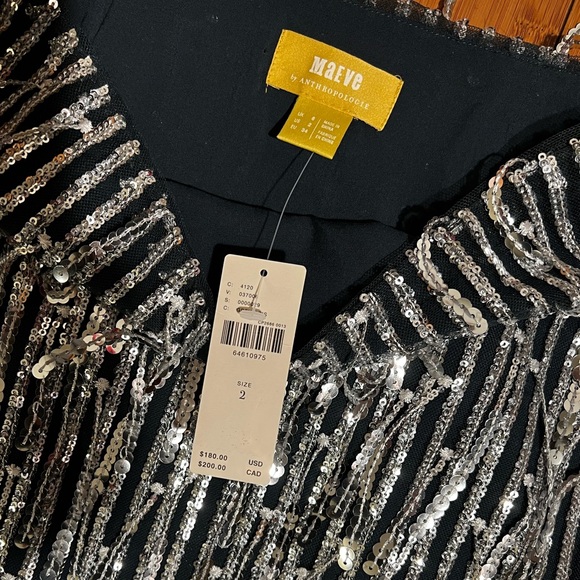 NWT Anthropologie Maeve Sequened Fringe Midi Silver Sequin Skirt Size 2 - Picture 6 of 16